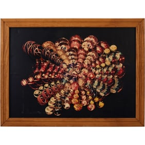 Abstract Painting cluster of colorful, spherical, and cylindrical forms that resemble marbles or