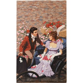 Ted Sizemore, Illustration Art Oil Painting on Canvas, Romantic Conversation, Signed "TS"