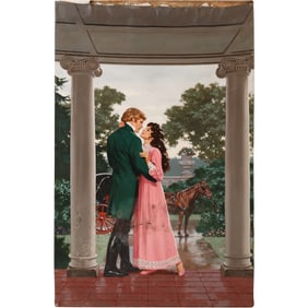Ted Sizemore, Illustration Art Oil Painting on Canvas, Romantic Kiss, Signed "TS"