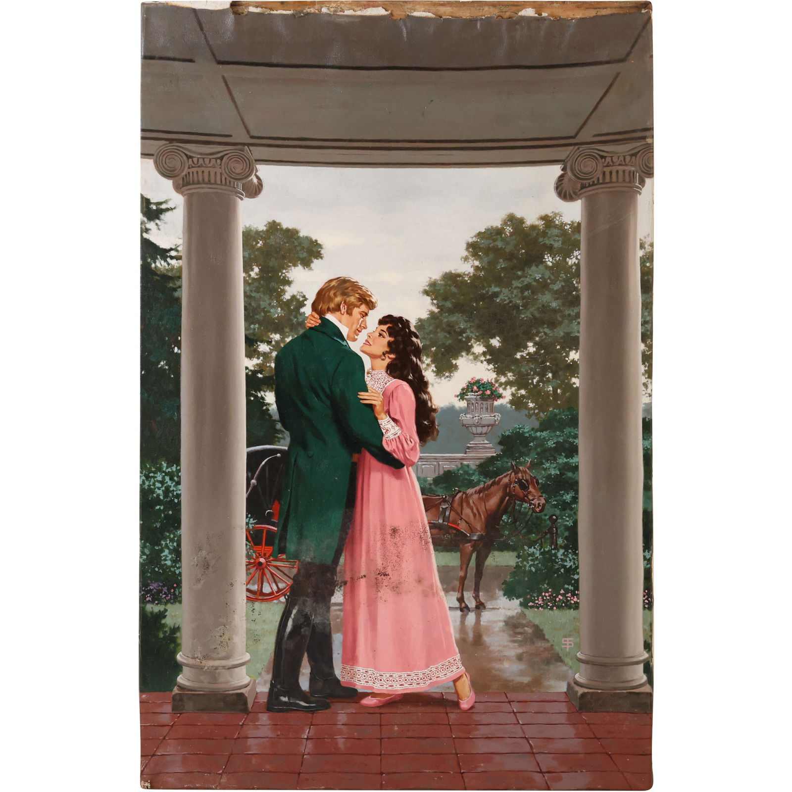 Ted Sizemore, Illustration Art Oil Painting on Canvas, Romantic Kiss, Signed "TS" (1 of 12)