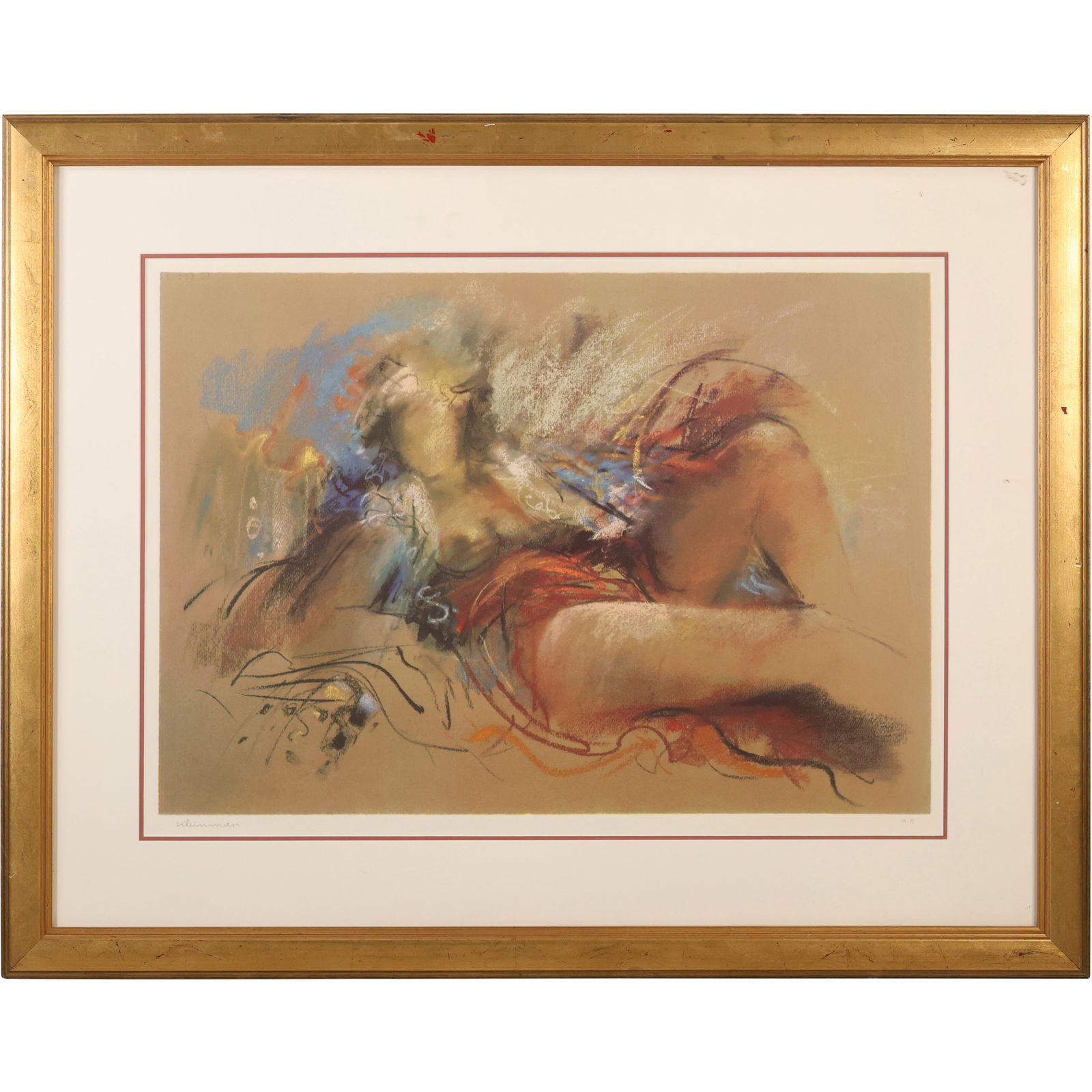 Signed Kleinman, Artist Proof Lithograph Semi Nude Reclining Woman, Framed: Signed Kleinman, Artist Proof Lithograph Semi Nude Reclining Woman, Framed. size: 19 x 26 ouside frame 30 x 38