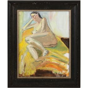 Jeffrey Boys (Born 1950) American,  PAFA, Oil on Board Painting Reclining Nude Woman, Framed
