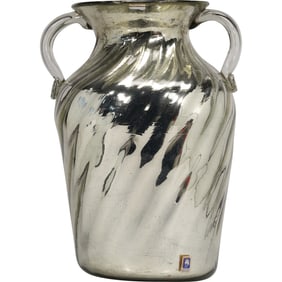 Metallic-coated glass urn or vase featuring a swirl texture and two handles 14 inches Height