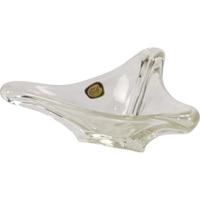 Vintage 20th-century Lux Glass handmade catchall made in Austria. Clear Crystal Glass with Label