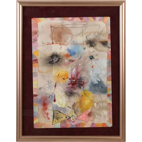 Abstract Mixed Media Painting, Pastel Colors, Unsigned, Framed
