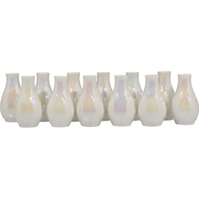 Set of 12 Wedgwood Porcelain Perfume Bottles, Iridescent White Glaze with Original Boxes