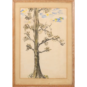 Signed Phyllis Christi, Watercolor Painting Study of a Tree Blossoming, Framed