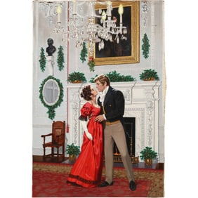 Ted Sizemore Romantic Couple by Fireplace Oil on Canvas