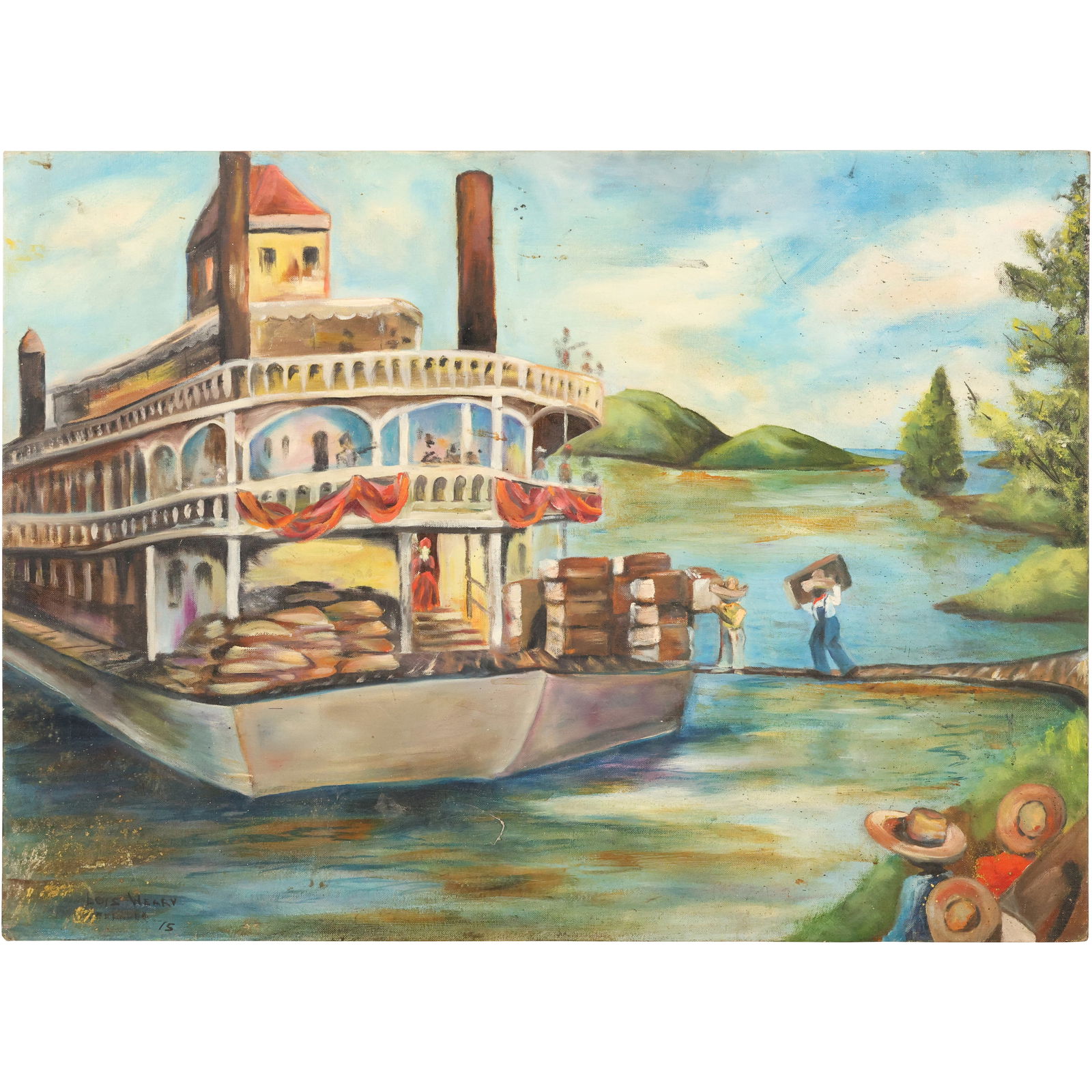 Lois Weary Riverboat Scene Oil on Canvas Board (1 of 14)