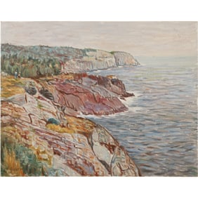 Edmond Jordan, Oil on Board Painting Coastal Cliff, Signed E Jordan. ARTIST IS EDMOND JORDAN aka