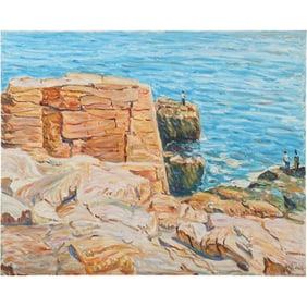 Edmond Jordan, Oil on Board Painting Seaside Cliff, Signed E Jordan. ARTIST IS EDMOND JORDAN aka