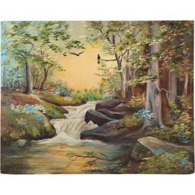 Signed Alexander Landscape Oil Painting with Waterfall