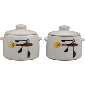 Pair of West Bend Stoneware Bean Pots Mid Century Modern