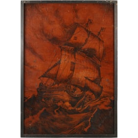 Unsigned Painting on Board Depicting Sailing Ship at Sea