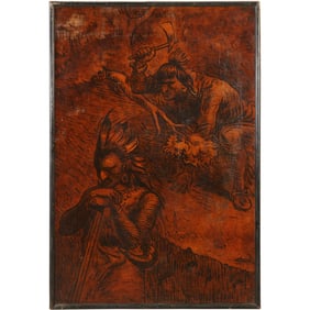 Unsigned Figural Painting on Board Depicting Native Figures