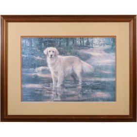 Limited Edition Print of Golden Retriever in Stream Signed and Numbered 25/750 by Willitts