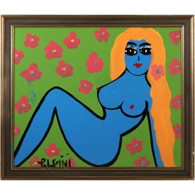 Tom Pulgini oil on wood painting of reclining nude