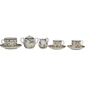 Japanese Porcelain Tea Set with Gilt Bird and Floral Motifs, Five Pieces
