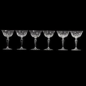 Set of Six Tiffin Crystal Champagne Coupes Cut Glass Stemware