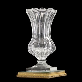 Clear Crystal Glass Vase on Mirrored and Brass Base
