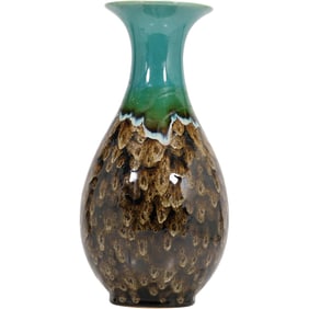 Large Mid-Century Drip Glaze Ceramic Vase with Teal and Brown Finish