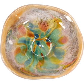 Handblown Studio Art Glass Bowl with Multicolor Swirl Design