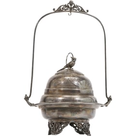 Antique Simpson Hall Miller & Co. Quadruple Plate Covered Butter Dish with Bird Finial