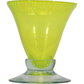 Large Hand Blown Chartreuse Art Glass Vase on Clear Base