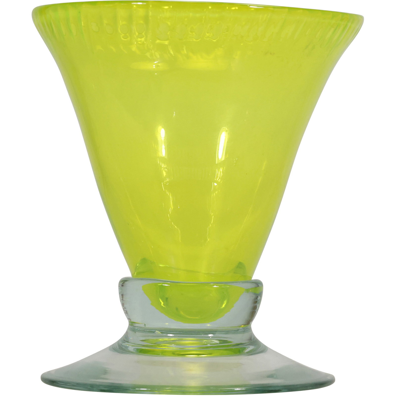 Large Hand Blown Chartreuse Art Glass Vase on Clear Base (1 of 12)