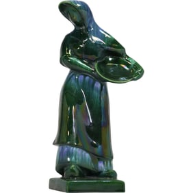 Royal Haeger Green Drip Glaze Woman with Bowl Ceramic Sculpture