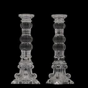 Pair of Bombay Company Crystal Baroque Glass Candlesticks