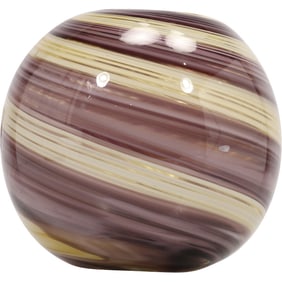 Mid-Century Swirled Art Glass Orb in Purple and Cream,