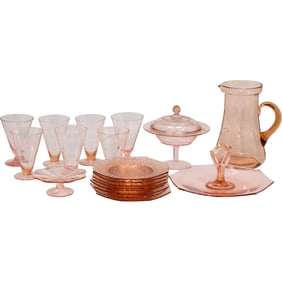 Collection of Pink Depression Glass Tableware, 1920s–1940s