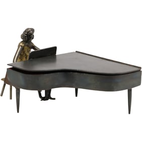 G Fantini Signed Bronze Sculpture of Woman at Grand Piano