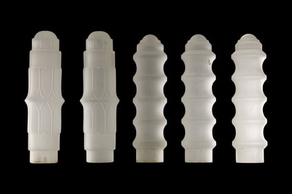 Set of Five Art Deco Frosted Glass Skyscraper Lamp Shades