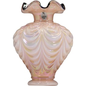 Fenton Handmade Glass Drapery Pattern Vase with Ruffled Rim