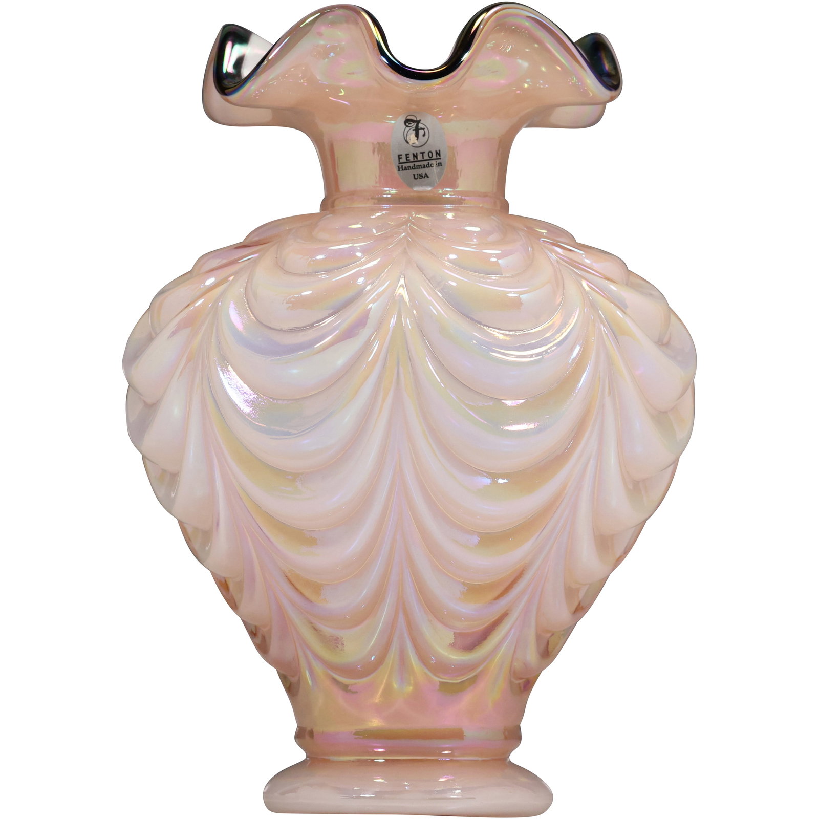 Fenton Handmade Glass Drapery Pattern Vase with Ruffled Rim (1 of 13)