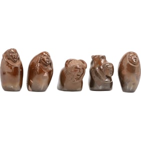 Set of Five Nick Halley Stoneware Sculptures of Stylized Human and Animal Figures