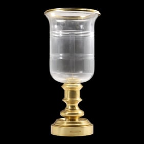 Ralph Lauren Brass and Etched Glass Hurricane Candle Holder
