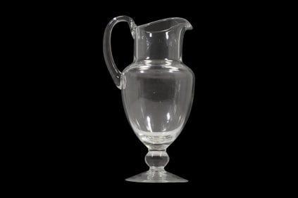 Attributed Blenko Hand Blown Clear Glass Pedestal Water Pitcher