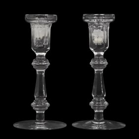 Pair Waterford Cut Glass Candle Stick Holders , Baluster Stem, 8 inches height