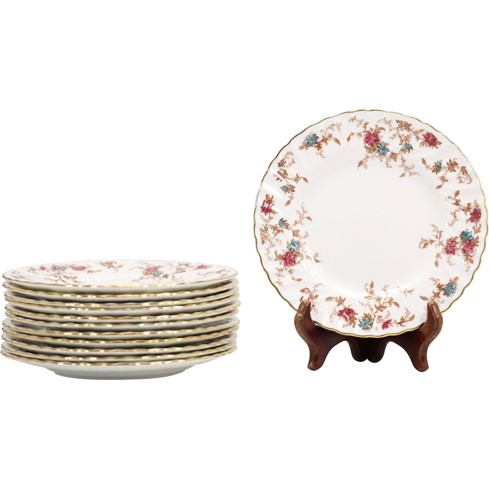 set of 12 Minton Ancestral bone china Luncheon plates 7.75 inches diameter: set of 12 Minton Ancestral bone china Luncheon plates. This specific pattern, known as "Ancestral", was produced by the British ceramics manufacturer Minton size: 7.75h 7.75w S:D