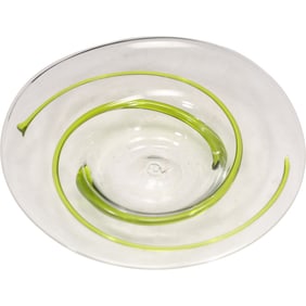 Clear Glass Green Swirl Art Glass Center Bowl 12 inches Diameter