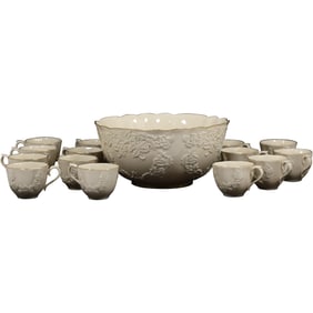 Lenox Holiday Hostess punch bowl set featuring a punch bowl and 14  cups in ivory porcelain