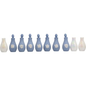 Set of Ten Wedgwood Perfume Bottles Including Jasperware and Opaline Glass