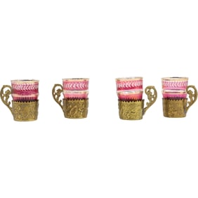Set of Four Cranberry and Gold Turkish Style Glass Cups