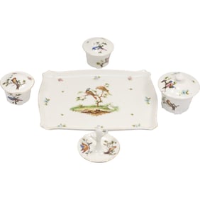 Porcelain Vanity Set with Bird Motif and Tray Marked Union K Czechoslovakia