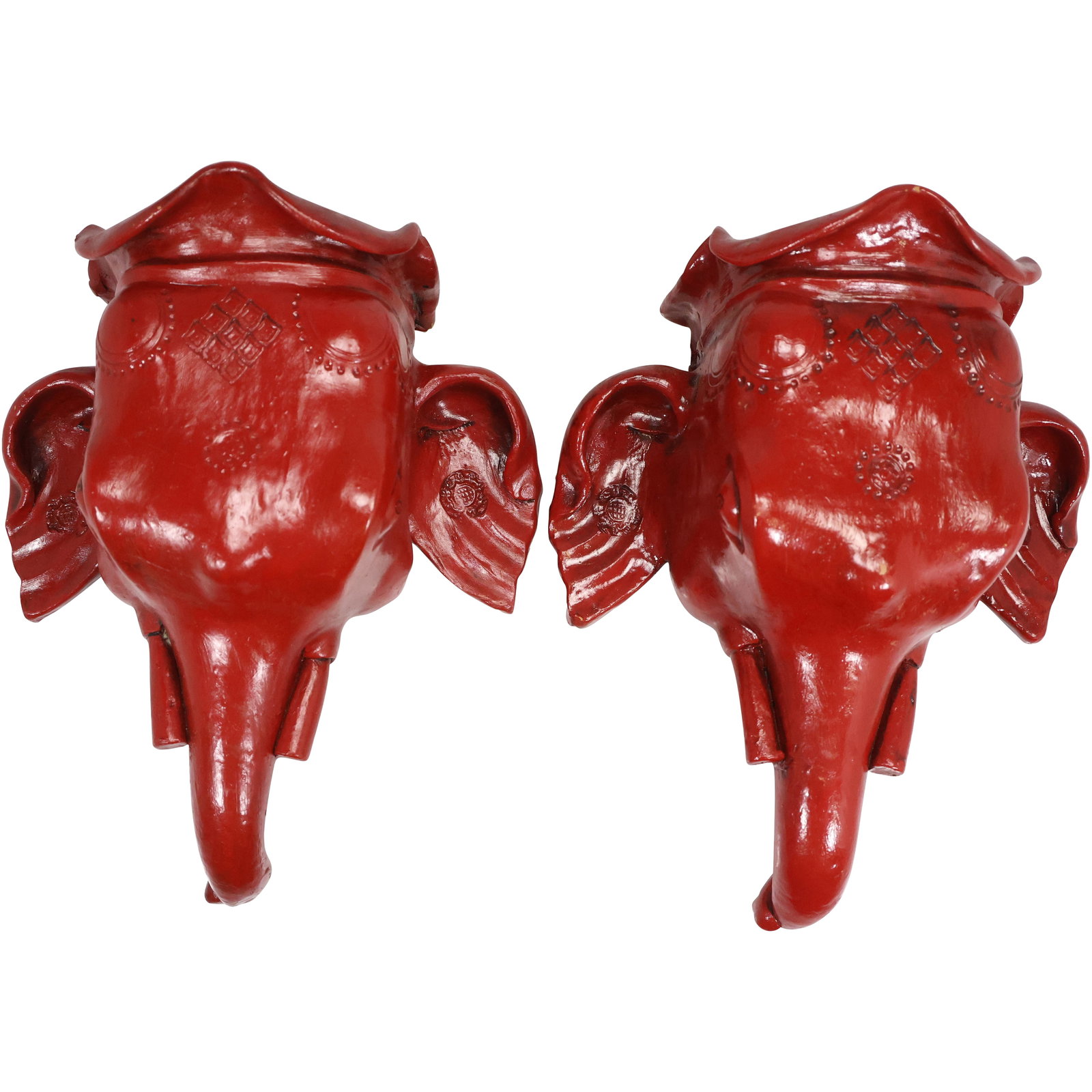 Pair of Red Elephant Head Wall Pockets or Planters (1 of 12)