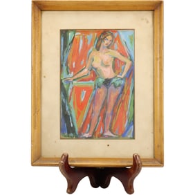 Mid-Century Expressionist Nude Painting Signed Jacques Le Perreux Seine France 1957