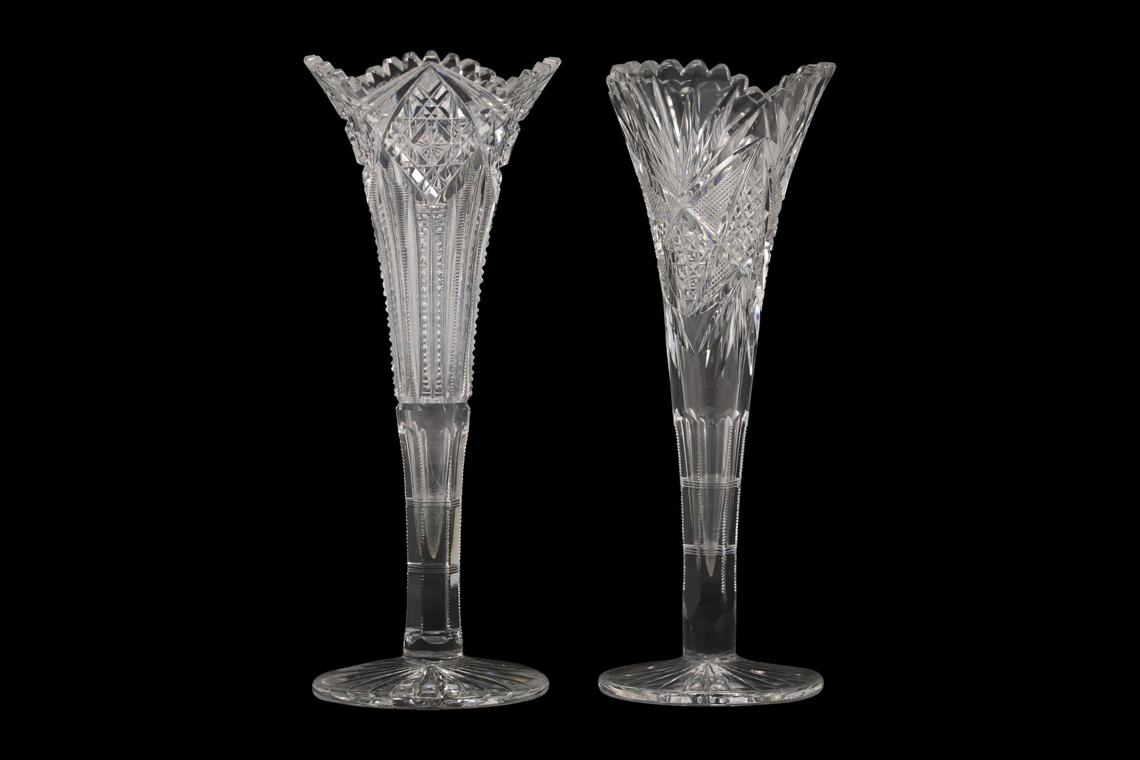 Pair of American Brilliant Cut Crystal Trumpet Vases (1 of 18)